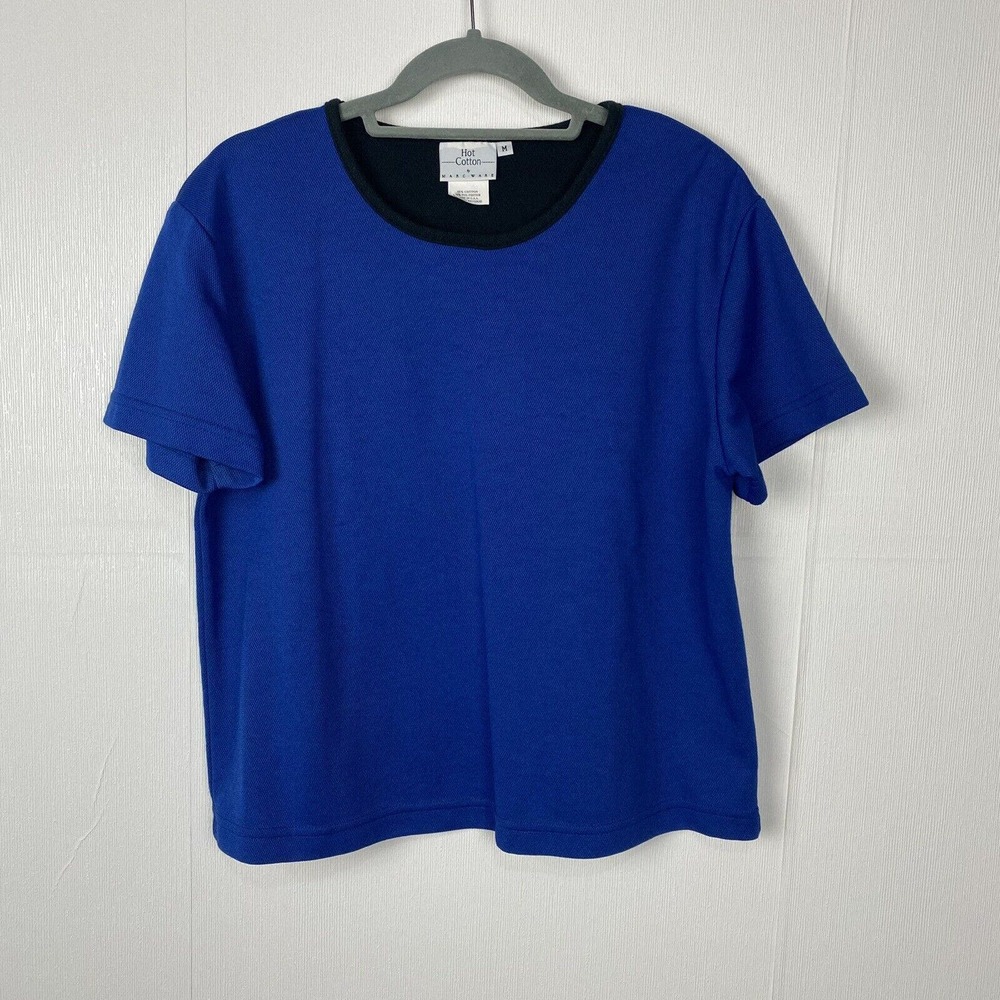 Hot Cotton Marc Ware Woman’s Blue Cotton Polyester Blend Short Sleeve Top Sz M.